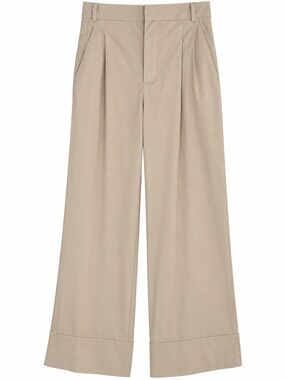 Zara Beige Pleated Wide Leg Cuffed Trousers Pants XS